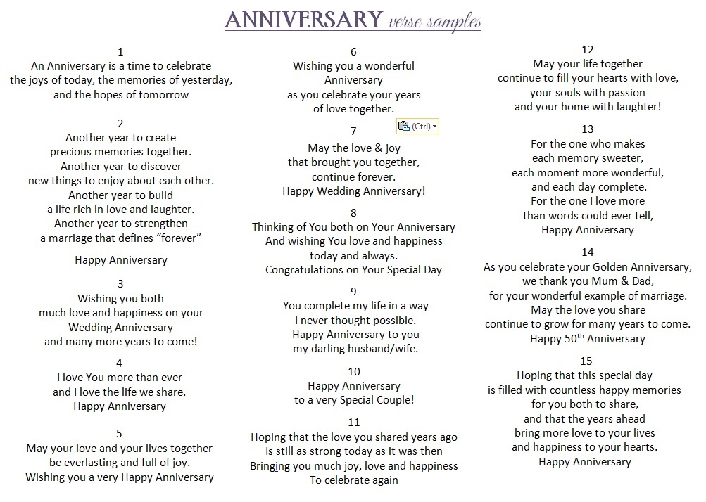 Anniversary verses